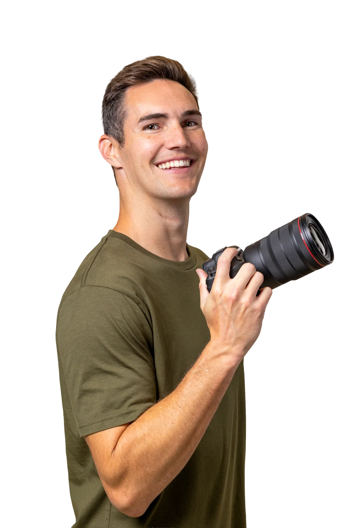 Joey Converse smiling and holding a camera